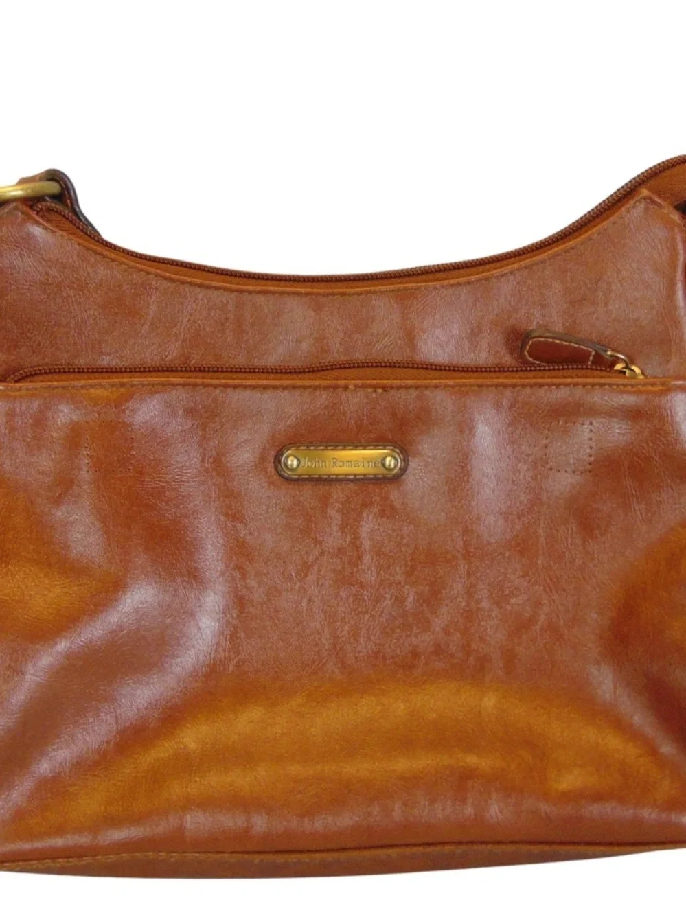 Vintage John Romaine Leather Crossbody Bag Brown Brass Shoulder Purse